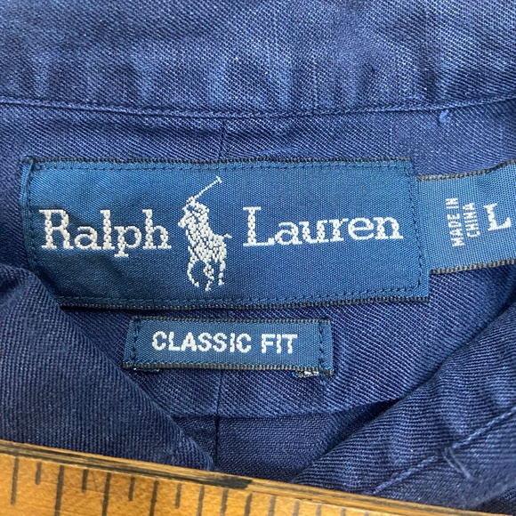 Polo Ralph Lauren Polo Shirt Men's Large Silk Linen Classic Fit Blue Button-Up - Picture 3 of 9